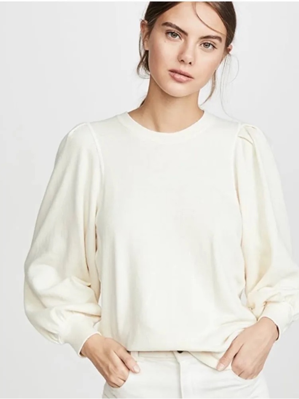 The Great Pleat Sleeve Sweatshirt in cream 1 small relaxed cotton cottage core